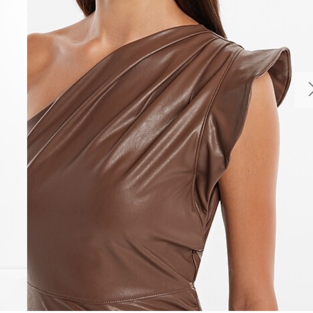 Body Contour Faux Leather One Shoulder Mini Sheath Dress, Size Small, Express - Picture 5 of 5